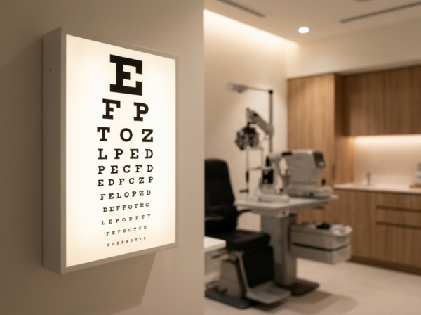 Eye chart used during visual acuity testing at comprehensive eye exam in Marina District San Francisco