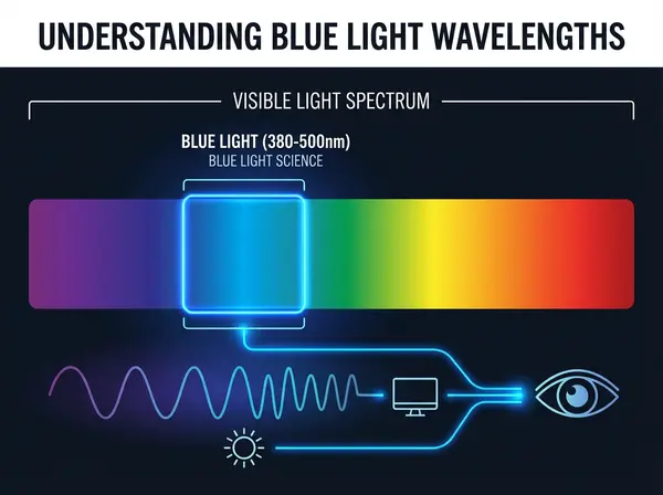 Blue light spectrum showing wavelengths from digital screens and natural sunlight