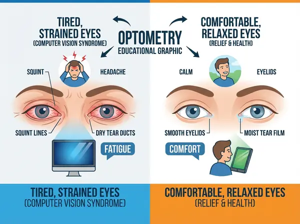 Comparison of digital eye strain symptoms versus comfortable vision with proper computer glasses
