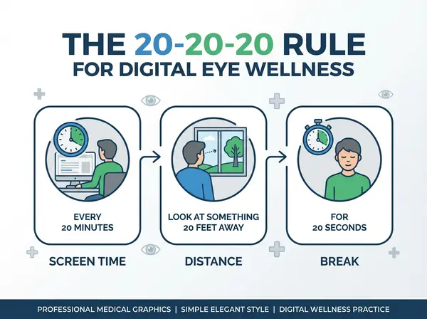 20-20-20 rule for reducing computer eye strain - look 20 feet away for 20 seconds every 20 minutes