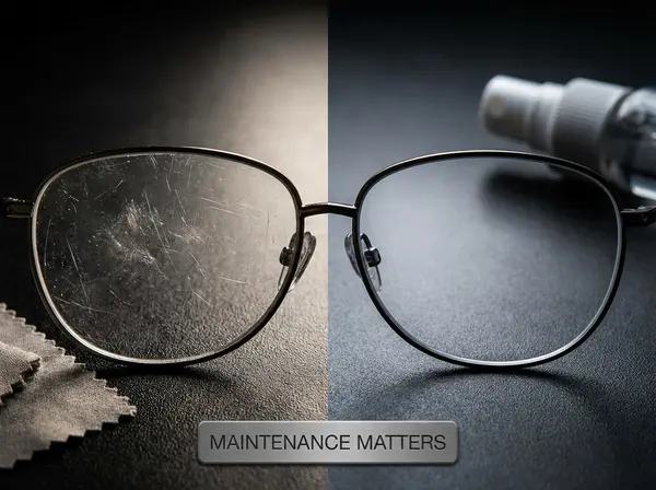 Comparison of scratched eyeglass lens requiring replacement versus new pristine lens at City Optix