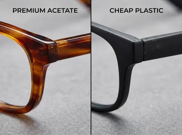 Material quality comparison between designer acetate frames and mass-produced plastic eyeglasses