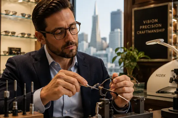 Professional eyeglass frame adjustment and fitting at City Optix San Francisco Marina District