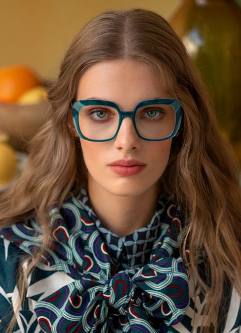 Woman wearing Caroline Abram cat-eye eyeglasses, available at City Optix in San Francisco