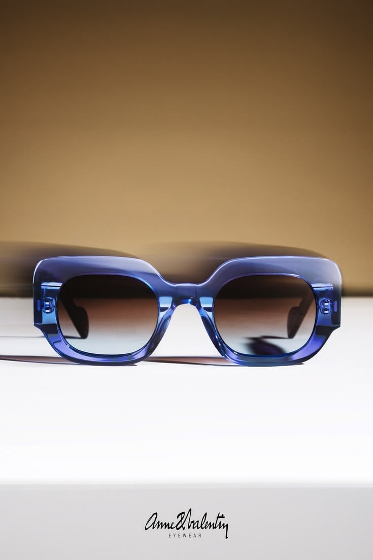 Anne et Valentin navy-blue sculptural acetate frames, handmade in Toulouse, France