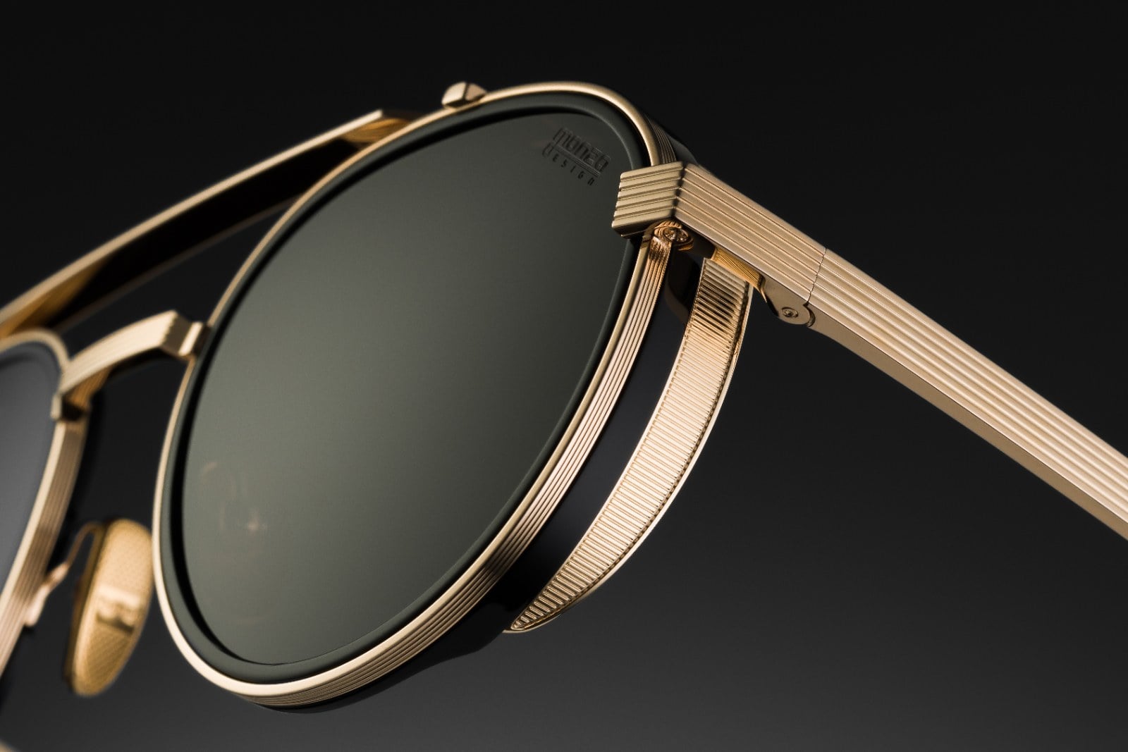 Monza eyewear gold toned metal frame with fluted temples, carried at City Optix in the Marina District of San Francisco